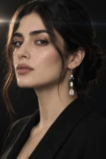 گوشواره مروارید باروک رز روی گوش مدل