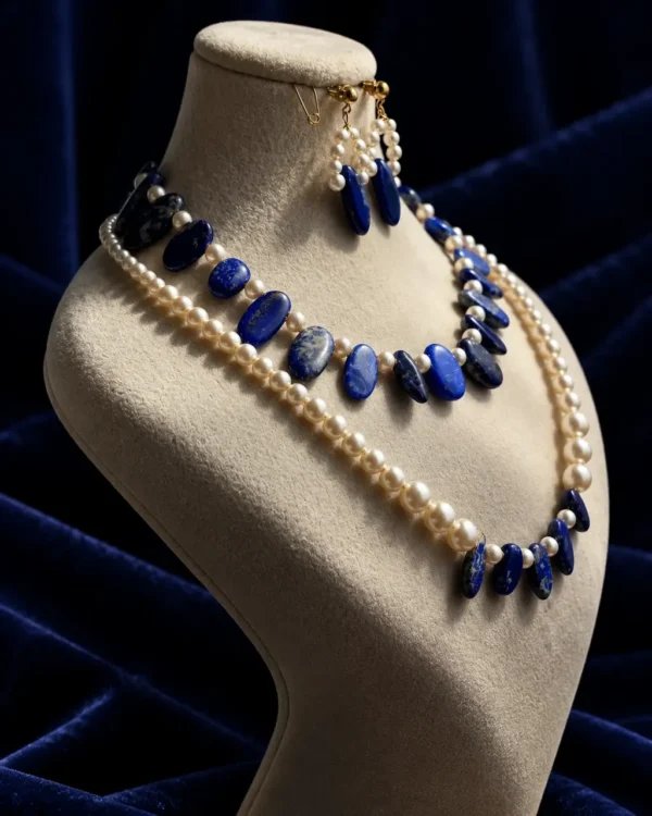 ست لاجورد و مروارید آکایو ژاپن | Lazward Lapis & Pearl Set - تصویر 3