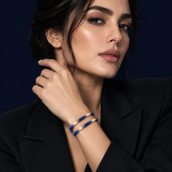 دستبند لاجورد و مروارید Celestial | Lapis & Pearl Bracelet - تصویر 2